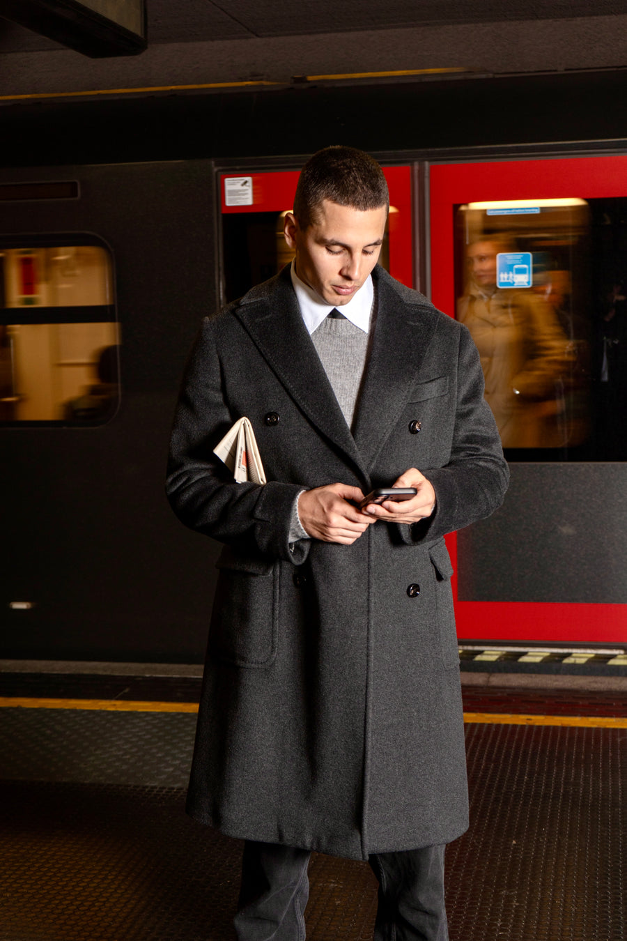 Cappotto doppio petto di Cashmere Nero da Uomo