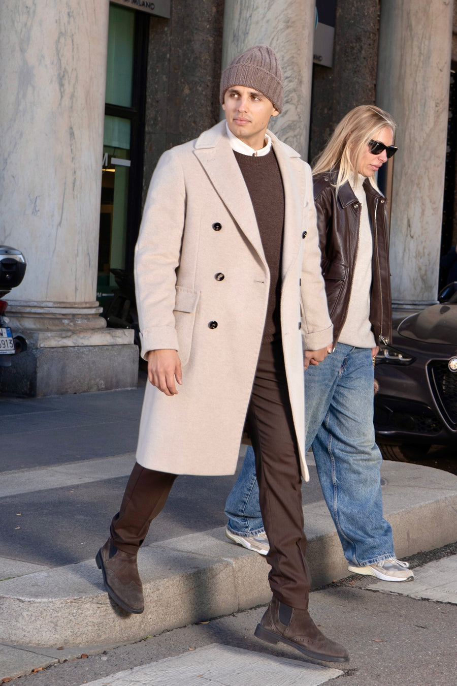 Cappotto doppio petto di Cashmere Beige da Uomo