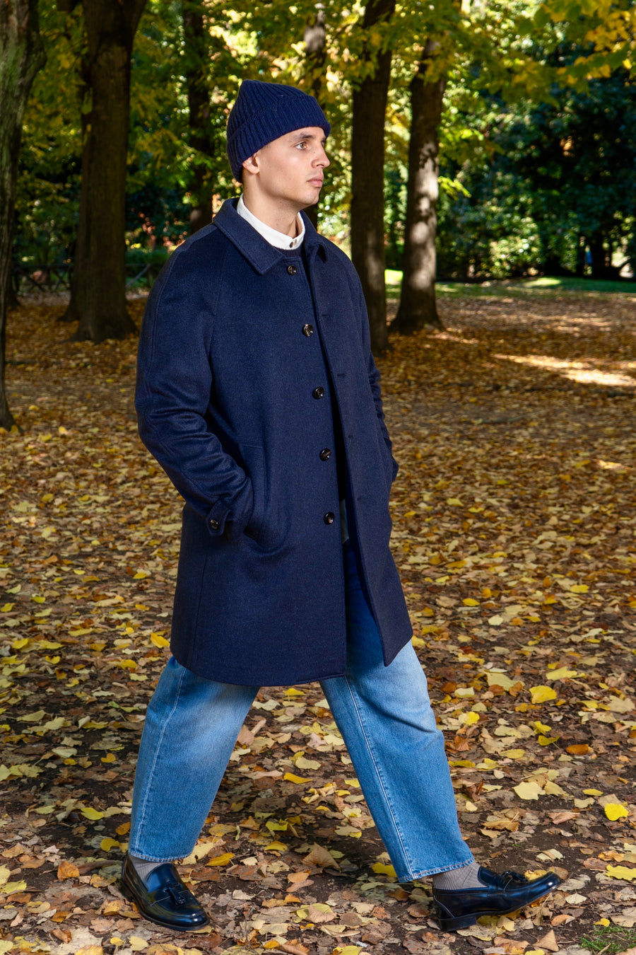 Cappottino sfoderato di Cashmere Loro Piana Color Blue Navy da Uomo