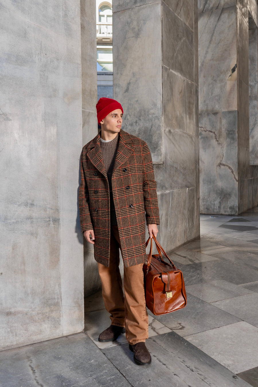 Cappotto doppio petto in Lana Inglese a Quadri da Uomo