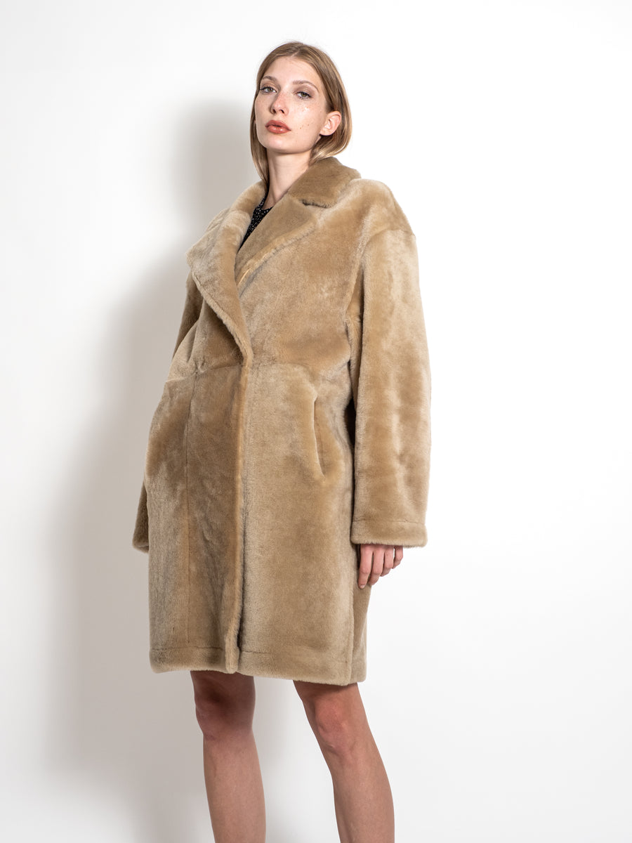 Teddy Coat Women's Sheepskin Coat - Camel White