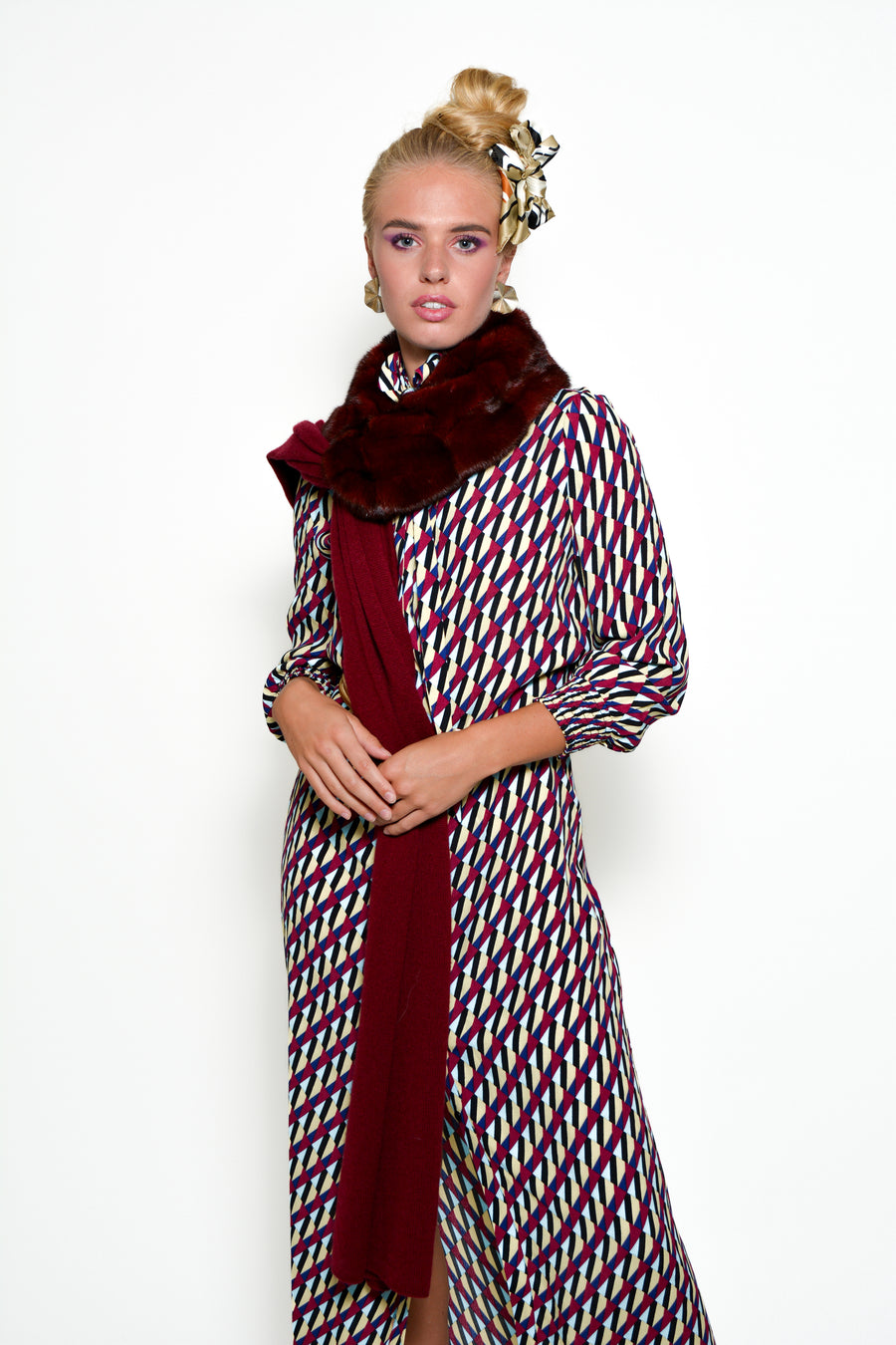 Cashmere and Mink Scarf Tube - Bordeaux